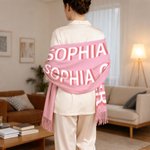 Personalised Shadow Name Multicolour Soft Warm Tassel Scarf Anniversary Winter Birthday Gift for Women Men