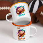 Personalized Splatter-Style Ball Elements 12 oz Enamel Mug with Name and Number Christmas Birthday Gift for Boys Girls