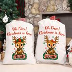 Spersonalizowana płócienna torba prezentowa z imieniem i nazwiskiem Snowflake Cute Deer Design Christmas Gift Bag for Kids Family Friends