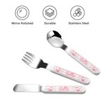 Personalised Cute Highland Cow Safe Stainless Steel Fork Spoon Knife 3 Pcs Cutlery Set with Name and Case Back to School Birthday Gift for Boys Girls