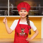 Spersonalizowany uroczy świąteczny renifer Regulowany fartuch dziecięcy Zestaw czapek kucharskich z imieniem i kieszenią Świąteczny prezent dla chłopców i dziewczynek