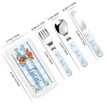 Personalised Cute Highland Cow Safe Stainless Steel Fork Spoon Knife 3 Pcs Cutlery Set with Name and Case Back to School Birthday Gift for Boys Girls