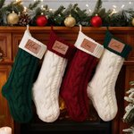 Calza natalizia invernale personalizzata con patch in pelle rustica e nome decorazione per caminetto per famiglia e bambini