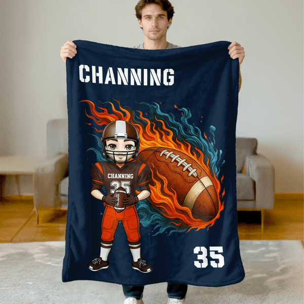 Personalisierte Cartoon Charakter Fußball weiche Decke mit Namen und Nummer Home Decor Geburtstag Spiel Tag Geschenk für Fußball-Liebhaber werfen