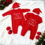 Personalised Star Pattern First Christmas 100% Cotton Baby Romper Hat Outfit with Gift Box and Name Baby's 1st Christmas Baby Shower Gift for Newborn