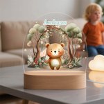 Personalisiertes Waldtier-Design LED-Nachtlicht mit Namen und Holzsockel Kinderzimmer Dekoration Geburtstag Babyparty Geschenk für Jungen Mädchen