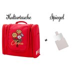 Personalisierte Kulturtasche mit Gestickten Geburtsblumen und Namen inklusive Spiegel Haken und Fächern Reisezubehör Geburtstag Geschenk für Damen