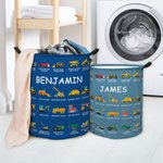 Building Fun One Load at a Time - Personalized Construction Truck Excavator Bulldozer Waterproof Laundry Basket - Gift for Boys Girls Truck Lovers