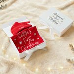 Personalised Star Pattern First Christmas 100% Cotton Baby Romper Hat Outfit with Gift Box and Name Baby's 1st Christmas Baby Shower Gift for Newborn