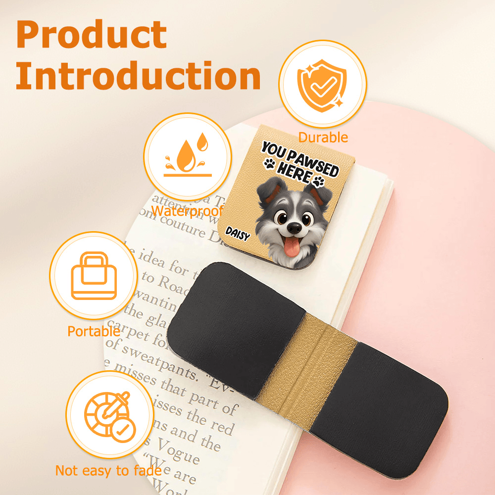 Personalised You Pawsed Here Cartoon Cat Dog PU Leather Magnetic Bookmark Clip with Name Daily Use Birthday Gift for Book Lovers Bookworms 8
