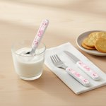 Personalised Cute Highland Cow Safe Stainless Steel Fork Spoon Knife 3 Pcs Cutlery Set with Name and Case Back to School Birthday Gift for Boys Girls