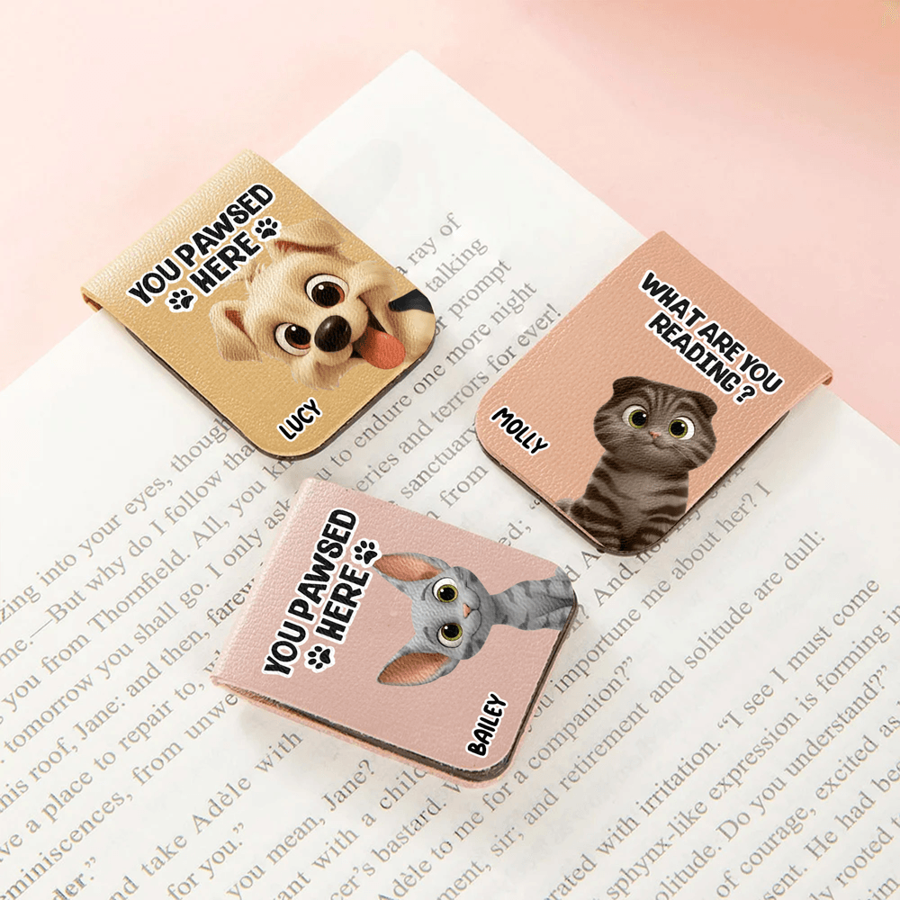 Personalised You Pawsed Here Cartoon Cat Dog PU Leather Magnetic Bookmark Clip with Name Daily Use Birthday Gift for Book Lovers Bookworms 4