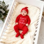 Personalised Star Pattern First Christmas 100% Cotton Baby Romper Hat Outfit with Gift Box and Name Baby's 1st Christmas Baby Shower Gift for Newborn
