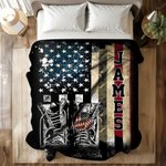 Personalised American Flag Soft Throw Blanket with Name Veterans Day Father's Day Birthday Gift for Soldiers Patriots