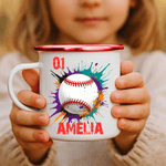 Personalized Splatter-Style Ball Elements 12 oz Enamel Mug with Name and Number Christmas Birthday Gift for Boys Girls