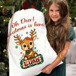 Spersonalizowana płócienna torba prezentowa z imieniem i nazwiskiem Snowflake Cute Deer Design Christmas Gift Bag for Kids Family Friends
