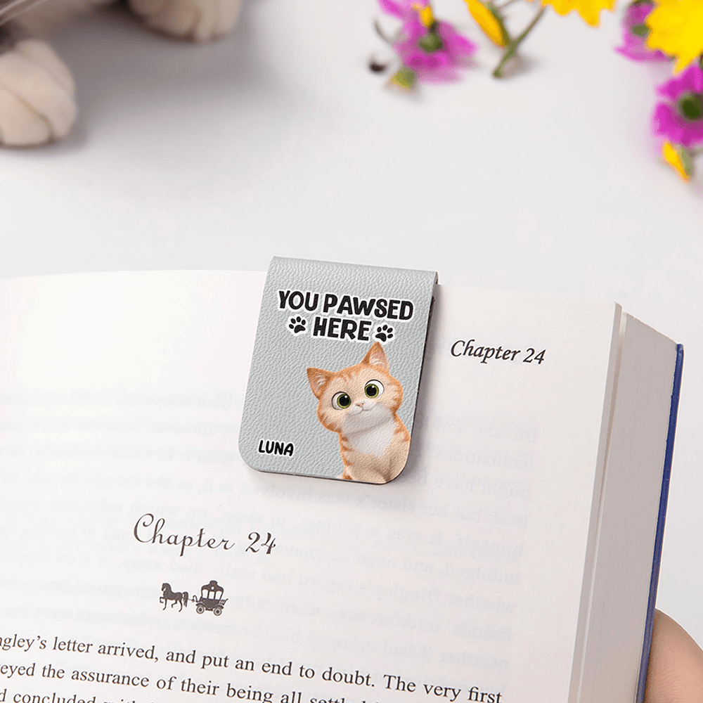 Personalised You Pawsed Here Cartoon Cat Dog PU Leather Magnetic Bookmark Clip with Name Daily Use Birthday Gift for Book Lovers Bookworms 3