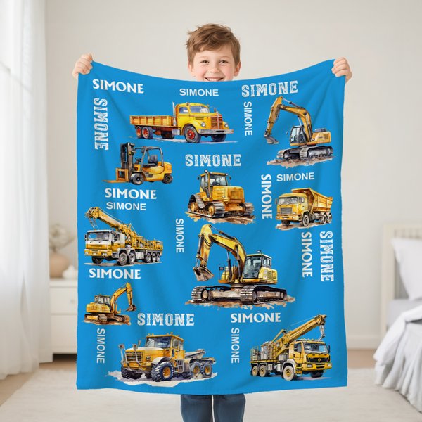 Coperta personalizzata con nome tema veicolo da costruzione regalo ideale per appassionati di mezzi da cantiere