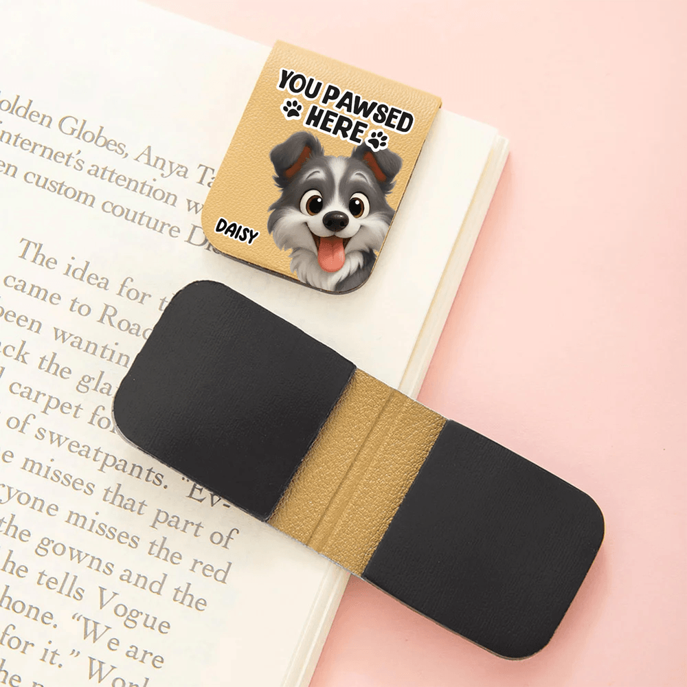 Personalised You Pawsed Here Cartoon Cat Dog PU Leather Magnetic Bookmark Clip with Name Daily Use Birthday Gift for Book Lovers Bookworms 2