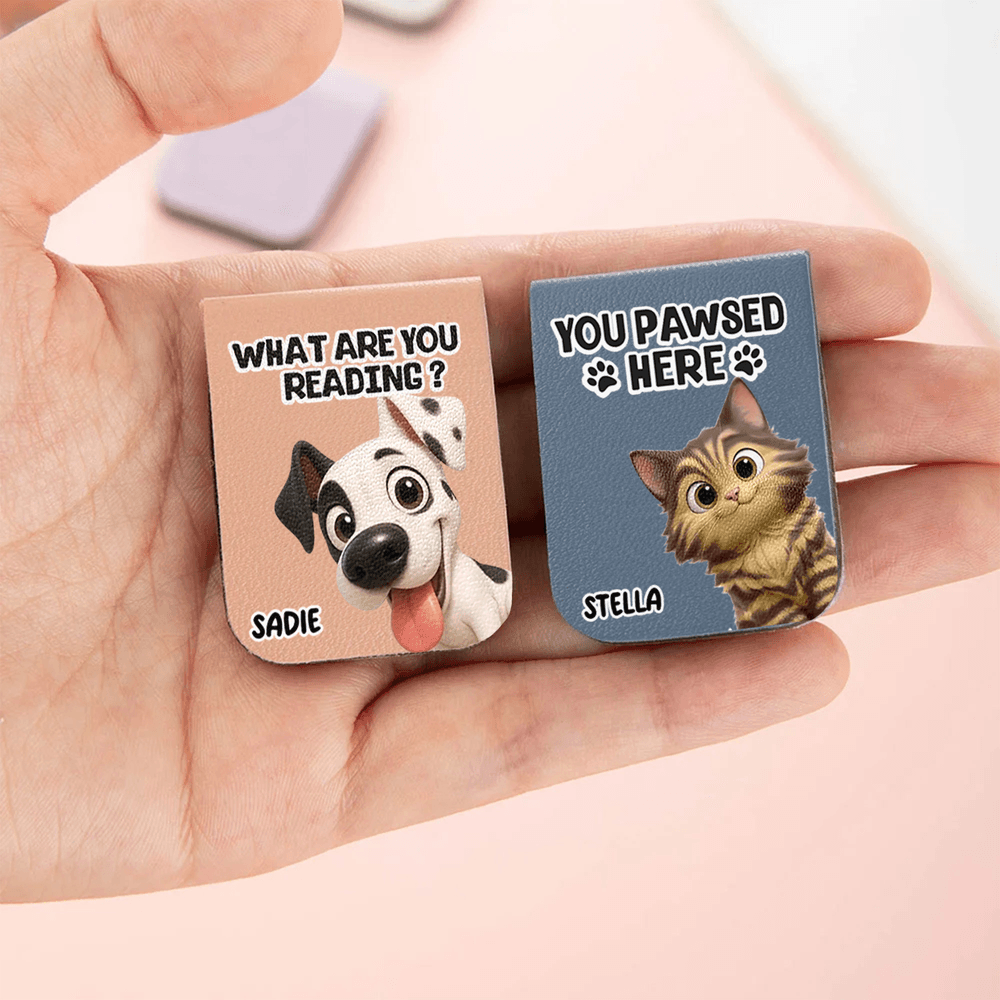 Personalised You Pawsed Here Cartoon Cat Dog PU Leather Magnetic Bookmark Clip with Name Daily Use Birthday Gift for Book Lovers Bookworms 6