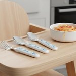 Personalised Cute Highland Cow Safe Stainless Steel Fork Spoon Knife 3 Pcs Cutlery Set with Name and Case Back to School Birthday Gift for Boys Girls