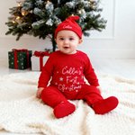Personalised Star Pattern First Christmas 100% Cotton Baby Romper Hat Outfit with Gift Box and Name Baby's 1st Christmas Baby Shower Gift for Newborn