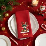 Personalized Cute Christmas Reindeer 100% Cotton Red Napkin with Name Table Decor Christmas Gift for Family Friends