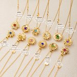 Collier de fleurs de naissance personnalisé avec pierre de naissance et initiale Cadeau de Noël pour femme Elle