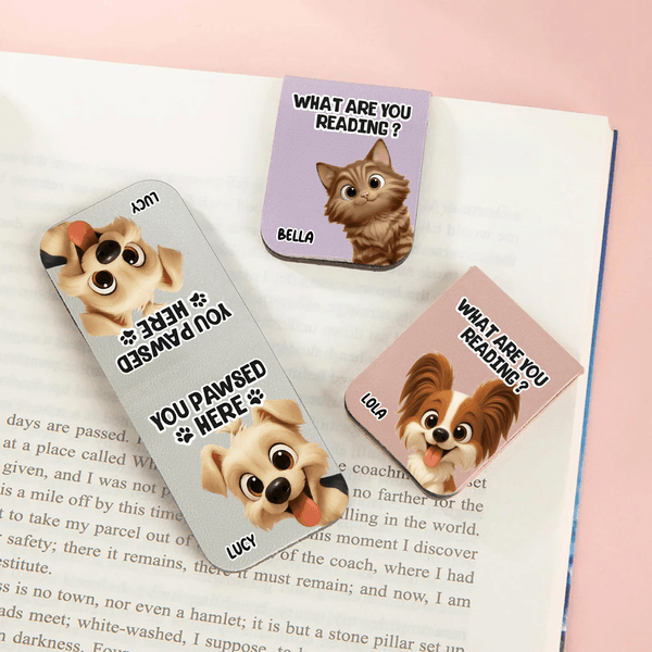 Personalised You Pawsed Here Cartoon Cat Dog PU Leather Magnetic Bookmark Clip with Name Daily Use Birthday Gift for Book Lovers Bookworms