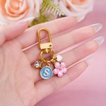 Personalised Flower Charm Initial Heart Birthstone Keychain Bag Accessories Christmas Birthday Gift for Women