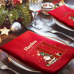 Personalized Cartoon Santa Claus Christmas Tree Initial 100% Cotton Reusable Napkin with Name Holiday Table Decor Christmas Gift for Family Friends