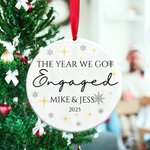 Personalised Romantic Star Name Ceramic Ornament with 2 Ribbons and Year Christmas Tree Decor Engagement Gift for Newlyweds Couples