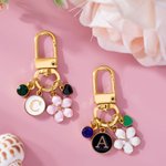 Personalised Flower Charm Initial Heart Birthstone Keychain Bag Accessories Christmas Birthday Gift for Women