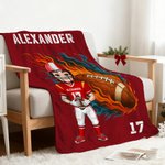 Personalized Cartoon Character Football Soft Throw Blanket with Name and Number Home Decor Birthday Game Day Gift for Football Lovers