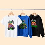 Maglietta personalizzata Big Wheel Off-Road Truck Multicolore Felpa con cappuccio per bambini con età e nome Regalo di Natale di compleanno per bambini