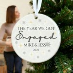 Personalised Romantic Star Name Ceramic Ornament with 2 Ribbons and Year Christmas Tree Decor Engagement Gift for Newlyweds Couples