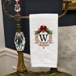 Cadre de Noël brodé avec nœud personnalisé Serviette de toilette douce 100% coton avec initiale Pendaison de crémaillère Cadeau de mariage pour elle