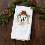 Cadre de Noël brodé avec nœud personnalisé Serviette de toilette douce 100% coton avec initiale Pendaison de crémaillère Cadeau de mariage pour elle