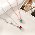 Personalized Dainty Apple Charm Necklace with Birthstone and Name Christmas Valentine's Day Birthday Anniversary Gift for Women Girlfriends Wives