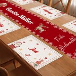 Personalisiertes Rentier Weihnachts-Tischset Tischläufer und Passende Platzsets mit Familienname und Text Weihnachtsgeschenk für Familie Freunde