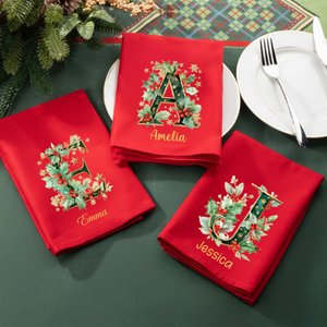 Tovagliolo personalizzato con nome 100% cotone rosso design con agrifoglio decorazione da tavolo regalo di Natale