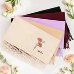 Personalised Birth Flower Soft Warm Tassel Scarf with Name Winter Accessory Anniversary Birthday Gift for Women Men