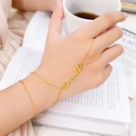 Personalised Bohemian Style Adjustable Hand Chain Bracelet Dainty Jewellery with Name and Finger Ring Birthday Valentine's Day Gift for Women