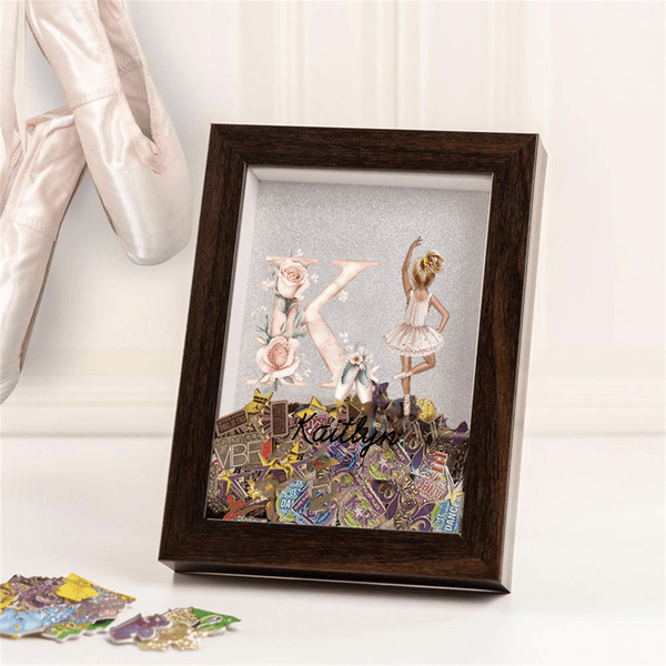 Spersonalizowana drewniana ramka na zdjęcia Ballet Girl Flower z inicjałami i imieniem Urodzinowy prezent świąteczny dla miłośników baletu