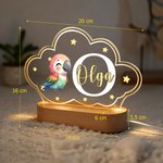 Luz nocturna personalizada de acrílico con nombre y animales de dibujos animados con base de madera regalo de cumpleaños y aniversario para niños