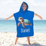 Serviette de Plage à Capuche Personnalisée avec Motifs Multicolores d’Animaux Marins et Nom Cadeau Vacances d’Été Anniversaire pour Fille Garçon