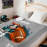 Personalized Cartoon Character Football Soft Throw Blanket with Name and Number Home Decor Birthday Game Day Gift for Football Lovers