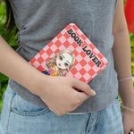 Personalised Reading Cartoon Character Checkerboard Pattern Kindle Page Turner Case with Name and Text Birthday Gift for Reader Book Lover