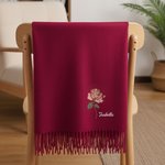 Personalised Birth Flower Soft Warm Tassel Scarf with Name Winter Accessory Anniversary Birthday Gift for Women Men