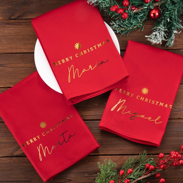 Servilleta reutilizable personalizada en 100% algodón con nombre decoración de mesa regalo de bodas fiestas y Navidad para familiar
